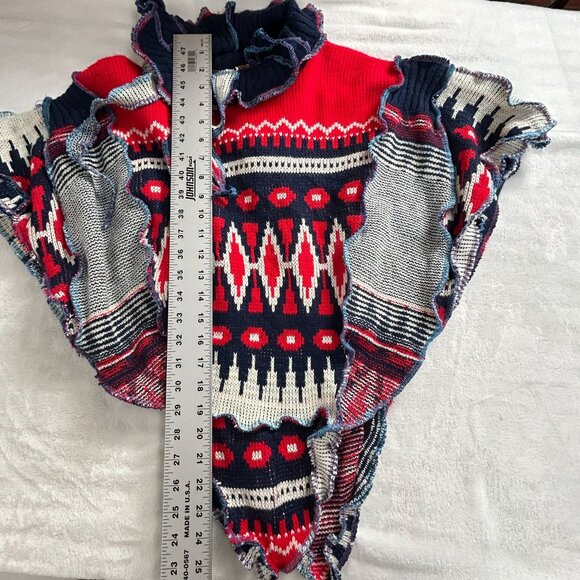 VonksArt Womens Handmade Knitted Poncho Top Art to Wear Boho Red Navy New $79 - Picture 7 of 7